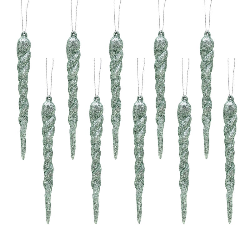 Christmas ConceptsÂ® 12cm Glitter Icicle Decorations - Luxury Christmas Tree Trims (Mint Green, Pack of 10) - Image 1